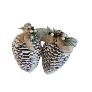 2 - 10” Huge Pinecone Ornaments Gold Frosted Shatterproof Christmas Rustic EUC